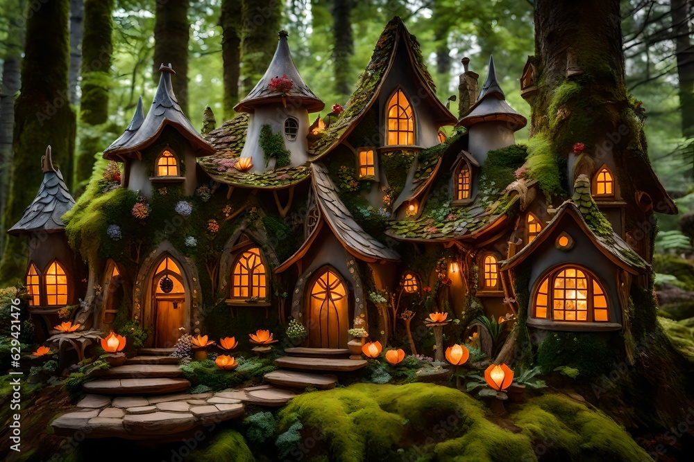 fairytale house in the forest in horror view