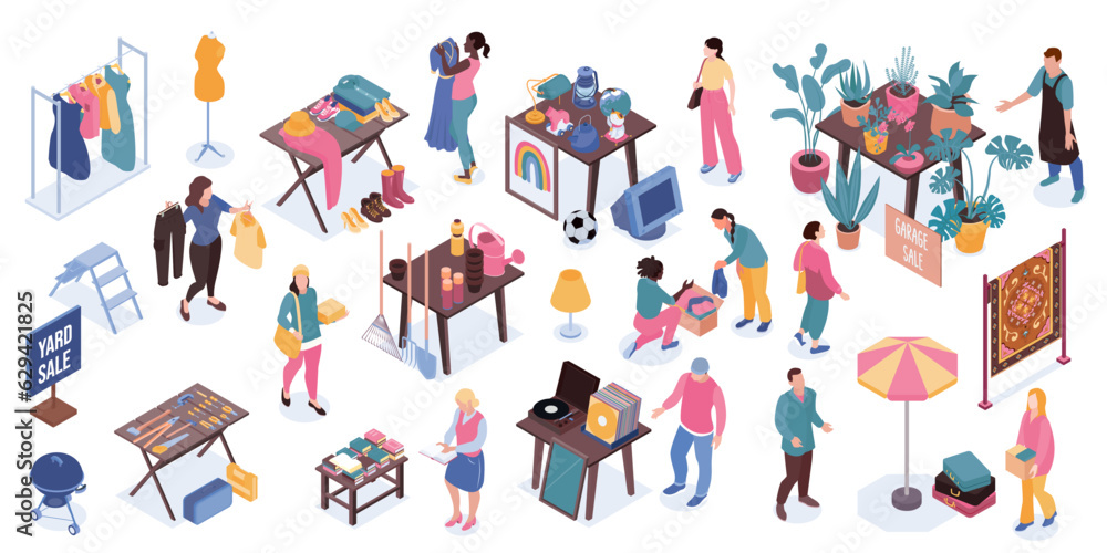 Garage Set Isometric Icons Set