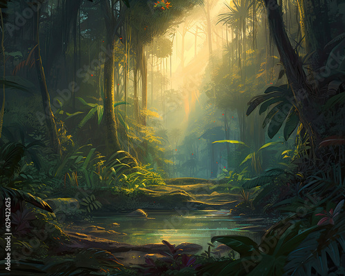 Enchanted Glade  Serene Clearing in Tropical Forest - Generative AI