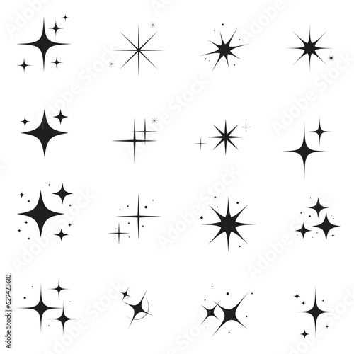 Silhouette stars icon  twinkle star shape symbols. Modern geometric elements  shining star icons.