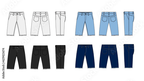 Denim shorts ( short pants ) vector template illustration set