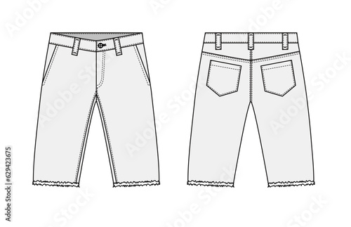 Denim shorts ( short pants ) vector template illustration
