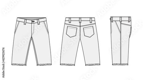 Denim shorts ( short pants ) vector template illustration