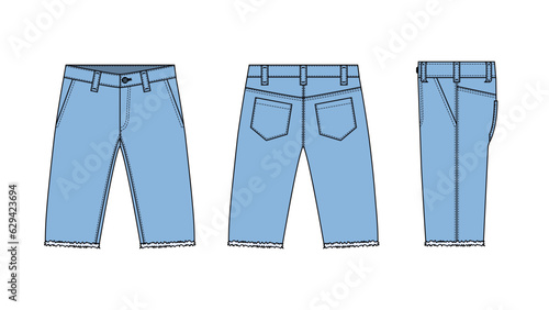 Denim shorts ( short pants ) vector template illustration