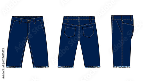 Denim shorts ( short pants ) vector template illustration