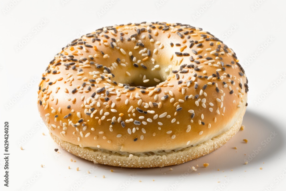 Freshly baked bagel with sesame seeds on a white background Freshly baked bagel with sesame seeds on a white background