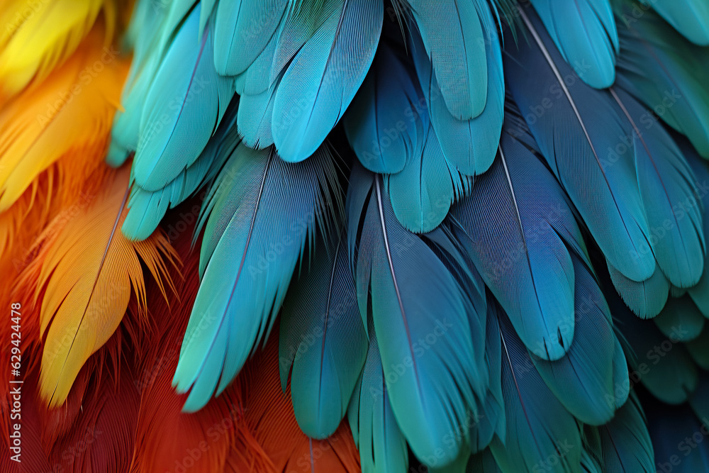 Colorful Feather Background Texture. Vibrant, Artistic Design with Exotic Wing Details – Ultra-Realistic and Elegant. Generative AI. Colorful Feather Background Texture. Vibrant, Artistic Design with Exotic Wing Details – Ultra-Realistic and Elegant. Generative AI.