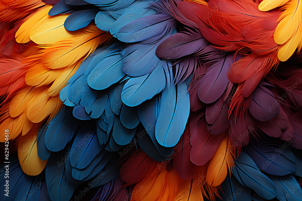 Colorful Feather Background Texture. Vibrant, Artistic Design with Exotic Wing Details – Ultra-Realistic and Elegant. Generative AI. Colorful Feather Background Texture. Vibrant, Artistic Design with Exotic Wing Details – Ultra-Realistic and Elegant. Generative AI.