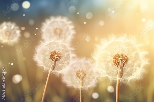 Dandelion flower on bokeh background. Copy space