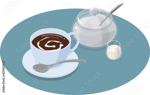 コーヒーとお砂糖とミルクのアイソメトリックベクターイラスト photo