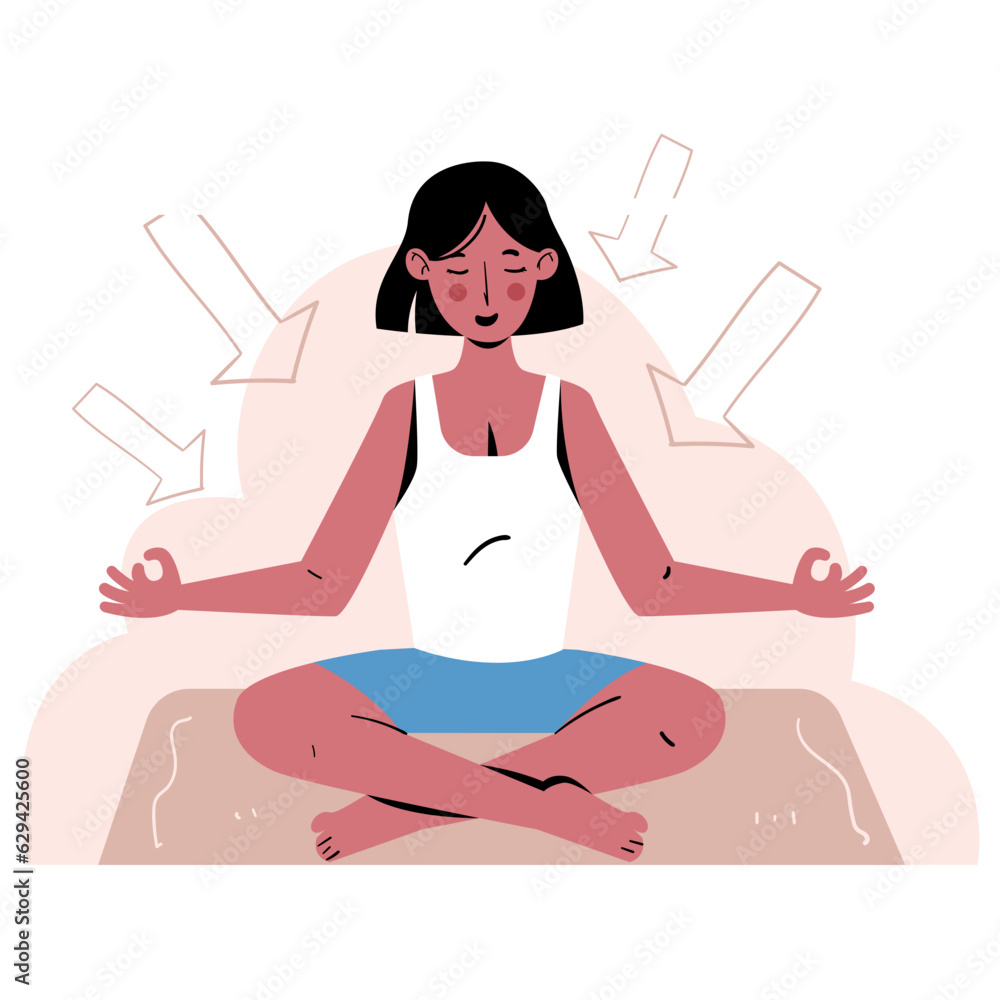 Girl Doing Yoga for Peace Mental Health 2D Color Illustrations Girl Doing Yoga for Peace Mental Health 2D Color Illustrations