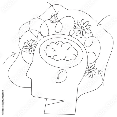 Flower Peace of Mind Mental Health 2D Outline Illustrations