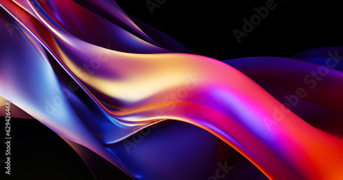 Abstract 3d render iridescent neon holographic twisted wave in motion. Vibrant gradient design element for banner, background, wallpaper and covers