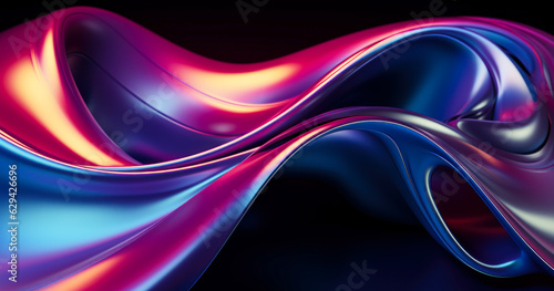 Abstract fluid 3d render holographic iridescent neon curved wave in motion dark background. Gradient design element for banners, backgrounds, wallpapers and covers