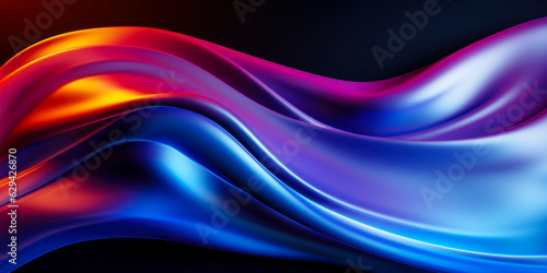 Abstract fluid neon holographic iridescent wave in motion dark colorful tech background 3d render. Gradient design element for backgrounds, banners, wallpapers, posters and covers