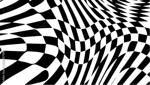 Black and white chess wave pattern. Checker board swirl background.