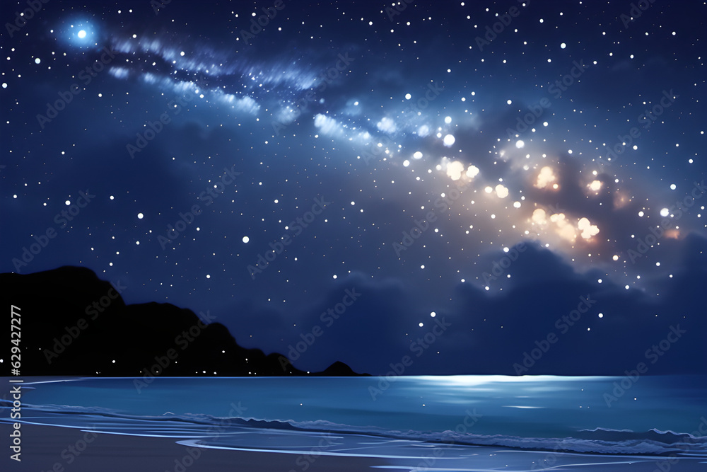 The milky way rising in the night sky on the beach