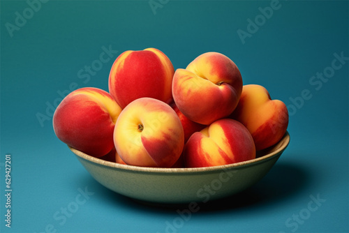 Peaches on a wooden table with copy space for your text.