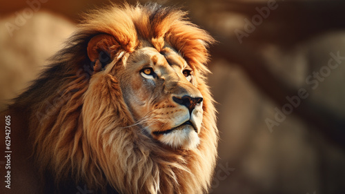 A realistic close-up shot of an amazing lion. In a moment of intimate closeness  this photo captures the power and beauty of this beast in all its depth. 