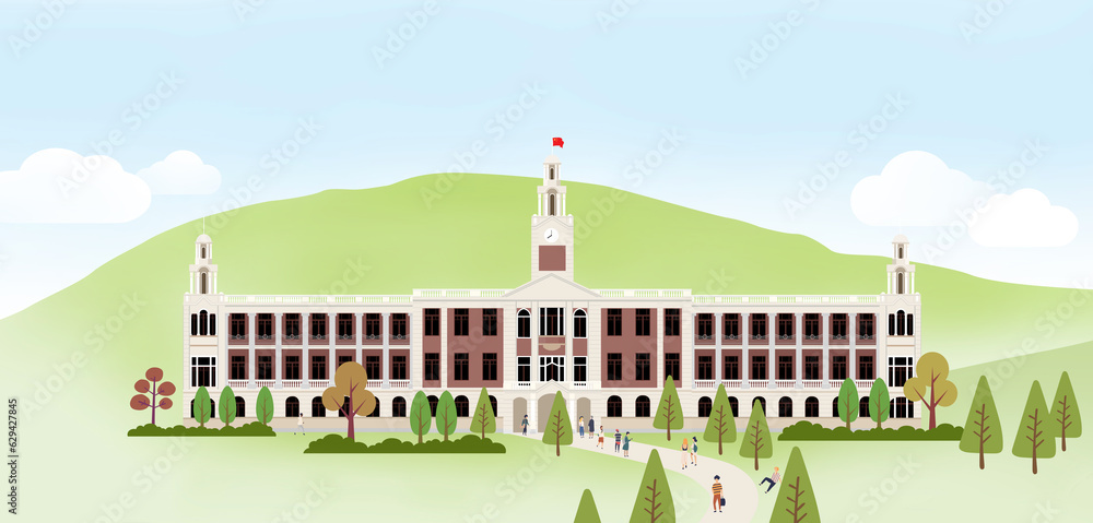 Hong Kong College, graphical illustration, hong kong, old building Hong Kong College, graphical illustration, hong kong, old building