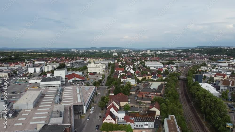 Cinematic 4K clip over a suburban residential area on the outskirts of Stuttgart in Zuffenhausen, Germany Cinematic 4K clip over a suburban residential area on the outskirts of Stuttgart in Zuffenhausen, Germany