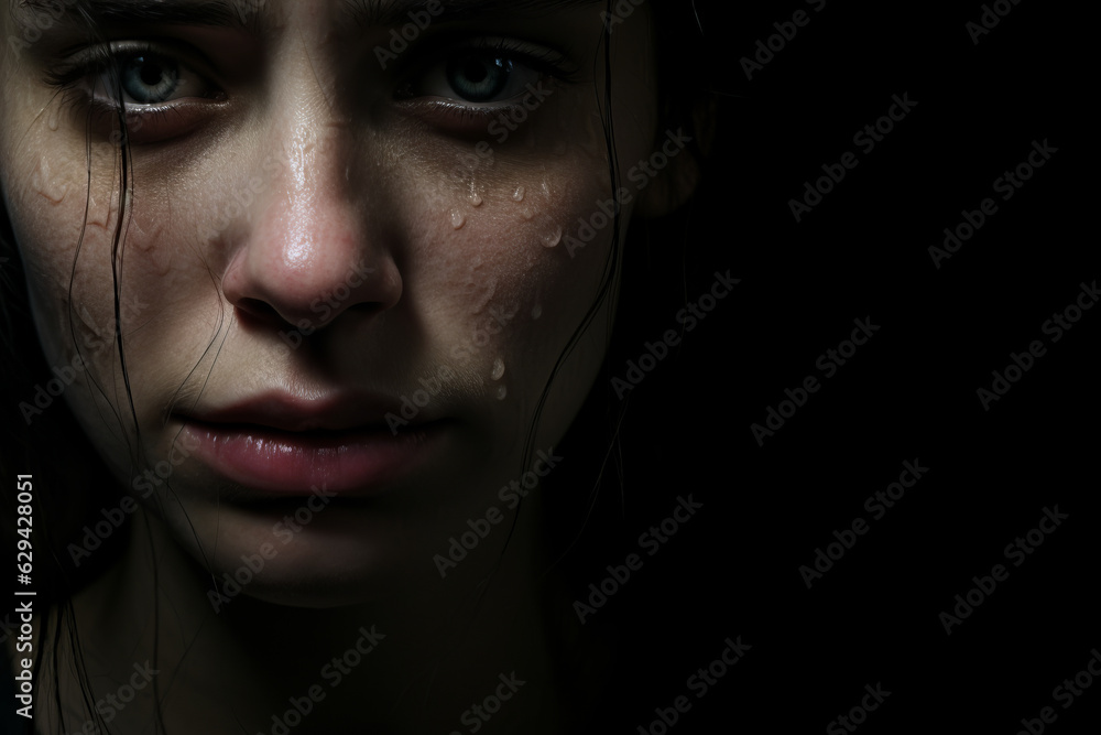 Fototapeta premium photograph of sad and cry woman face generative ai