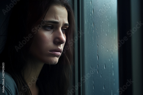 photograph of sad woman face generative ai