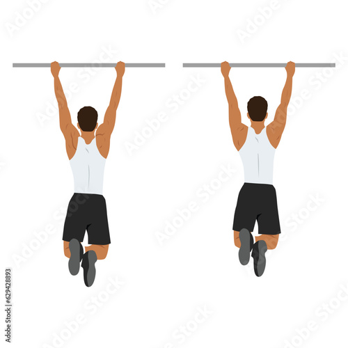 Man doing scapula pull or scap pulls or pull up exercise. Flat vector illustration isolated on white background