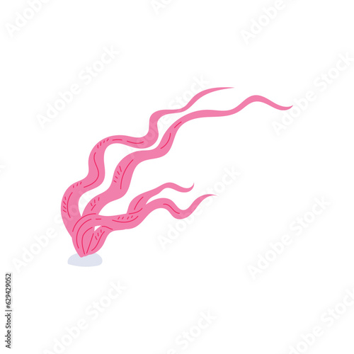 Long pink seaweeds flat style, vector illustration isolated on white