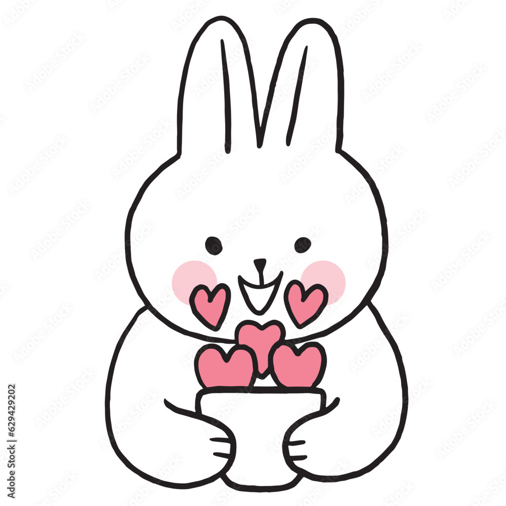 Cartoon cute character white rabbit and heart vector. Cartoon cute character white rabbit and heart vector.