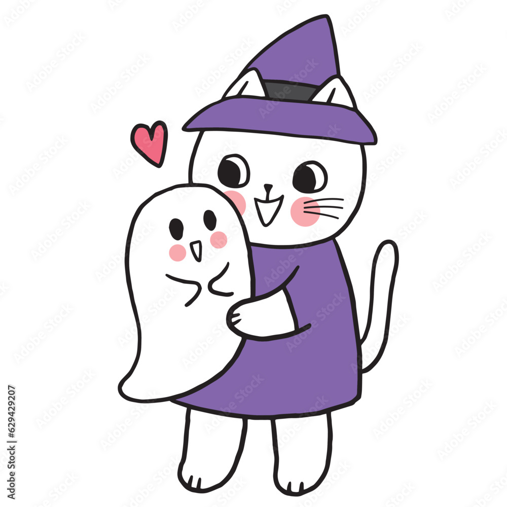 Cartoon cute halloween wicht cat vector. Cartoon cute halloween wicht cat vector.