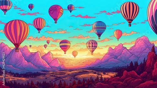 Colorful hot air balloon festival . Fantasy concept , Illustration painting.