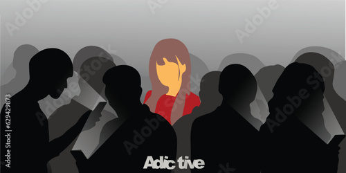 illustration of a person addicted to a cell phone eps10
