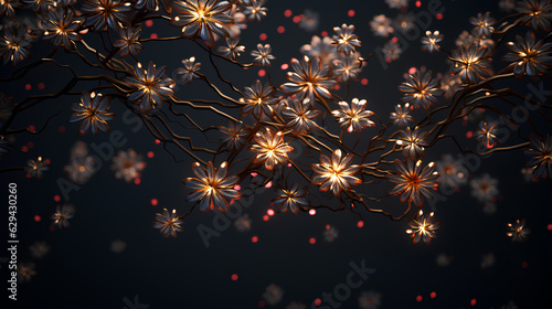 Metal flower decorations. Garland for the holiday. Background for New Year, Independence Day or other celebrations. Concept for holiday card, poster, banner. Generative AI