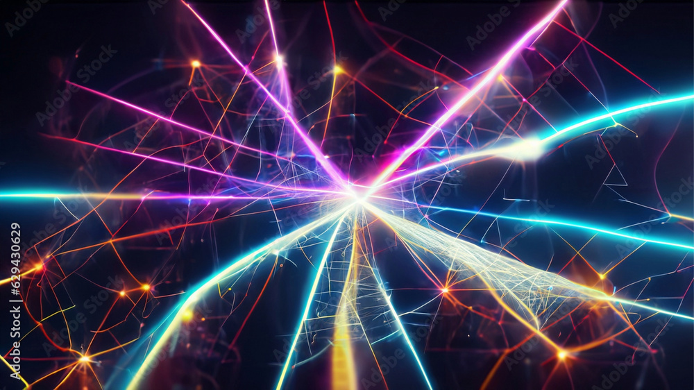Spark like network grid. Network structure changing from moment to moment like an electric spark. Rainbow like colorful sparks or arcs forming a network Spark like network grid. Network structure changing from moment to moment like an electric spark. Rainbow like colorful sparks or arcs forming a network