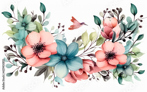 Artistic Watercolor Flowers: Wedding Border Design