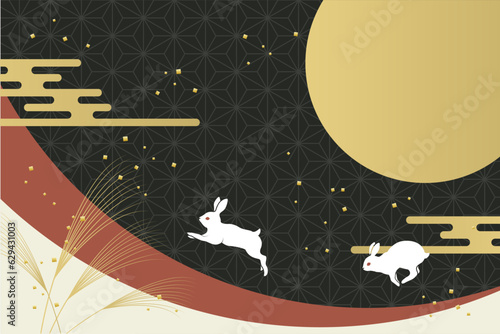 十五夜 中秋の名月 お月見イメージの背景イラスト素材 ベクター 秋 仲秋 和風