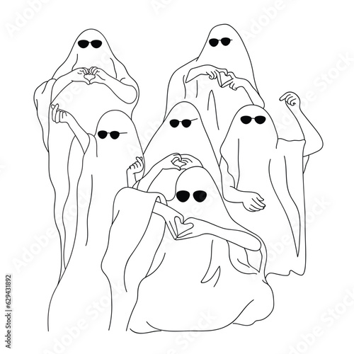 Friendship ghost  line art, halloween charater line art