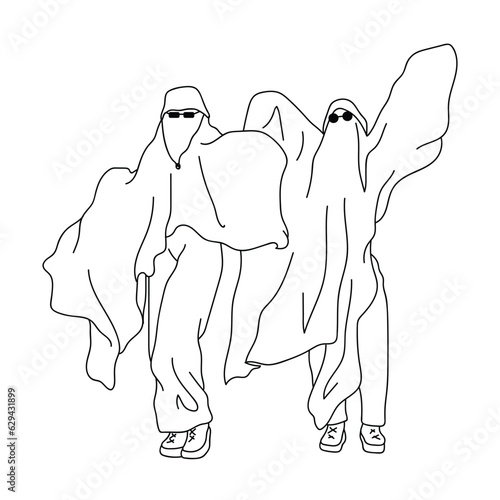 Friendship ghost  line art, halloween charater line art