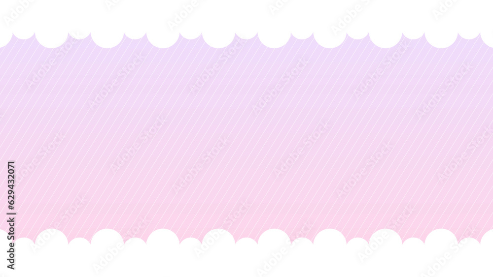 淡いピンク色のゆめかわ雲とストライプの背景素材　16：9