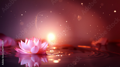 Lotus Blüte in rosa im Wasser mit Bokeh in pink Farben als Hintergrund als Poster Nahaufnahme, ai generativ