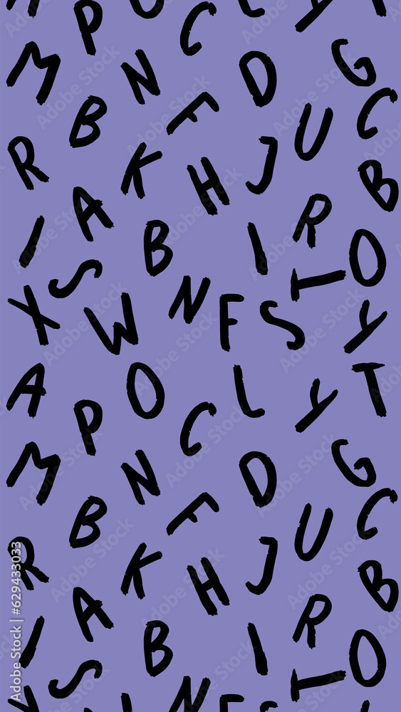 template with the image of keyboard symbols. set of letters. Surface template. Blue violet background. Vertical image.
