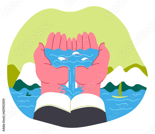 Ecosystem and biodiversity of water masses vector