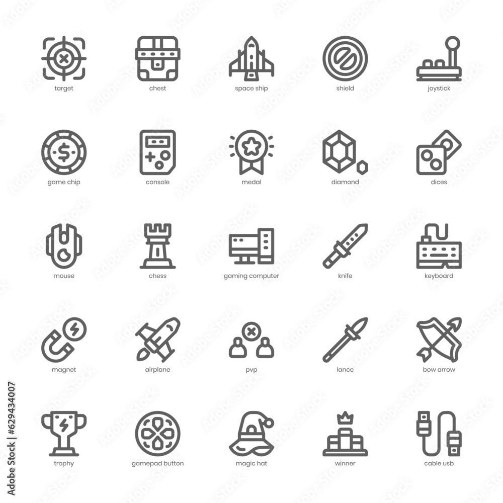 Video Game Element icon pack for your website, mobile, presentation, and logo design. Video Game Element icon outline design. Vector graphics illustration and editable stroke. Video Game Element icon pack for your website, mobile, presentation, and logo design. Video Game Element icon outline design. Vector graphics illustration and editable stroke.