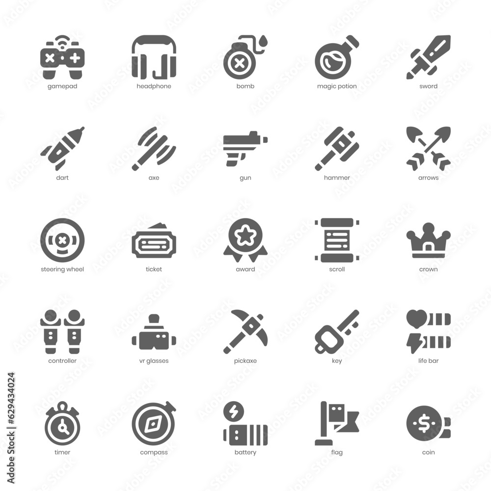 Video Game Element icon pack for your website, mobile, presentation, and logo design. Video Game Element icon glyph design. Vector graphics illustration and editable stroke. Video Game Element icon pack for your website, mobile, presentation, and logo design. Video Game Element icon glyph design. Vector graphics illustration and editable stroke.