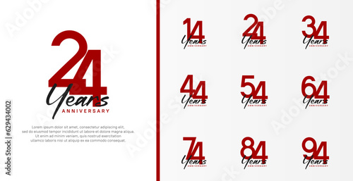 set of anniversary logo flat red color number and black text on white background for celebration