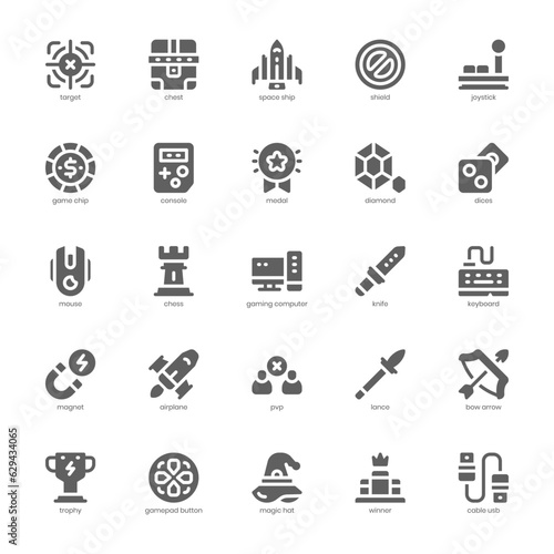 Video Game Element icon pack for your website, mobile, presentation, and logo design. Video Game Element icon glyph design. Vector graphics illustration and editable stroke.