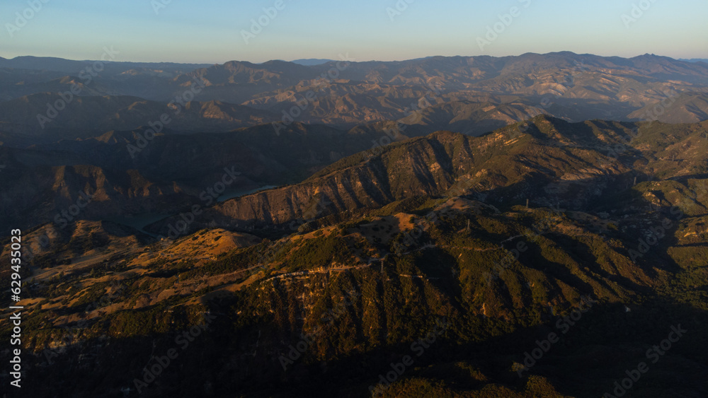 Aerial View of Santa Ynez Mountains at Sunset, Santa Barbara County