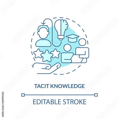 2D editable tacit knowledge thin line blue icon concept, isolated vector, monochromatic illustration representing knowledge management