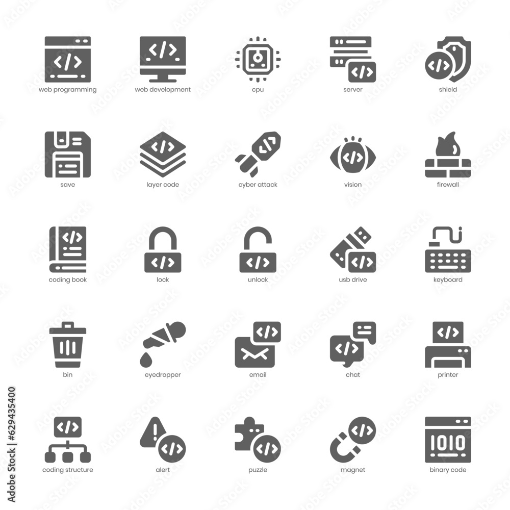 Web Programming icon pack for your website, mobile, presentation, and logo design. Web Programming icon glyph design. Vector graphics illustration and editable stroke.